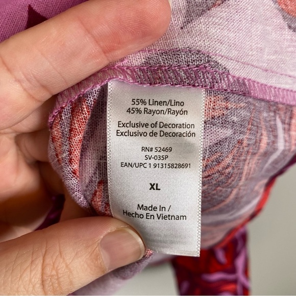 Sofia Vergara Tropical Palm Print Linen Button Down Tie Front Blouse Top‎ XL NWT - Picture 5 of 7